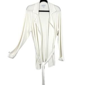 Liz Claiborne Belted Cardigan size XL White Tight Knit Mid Length Casual Office